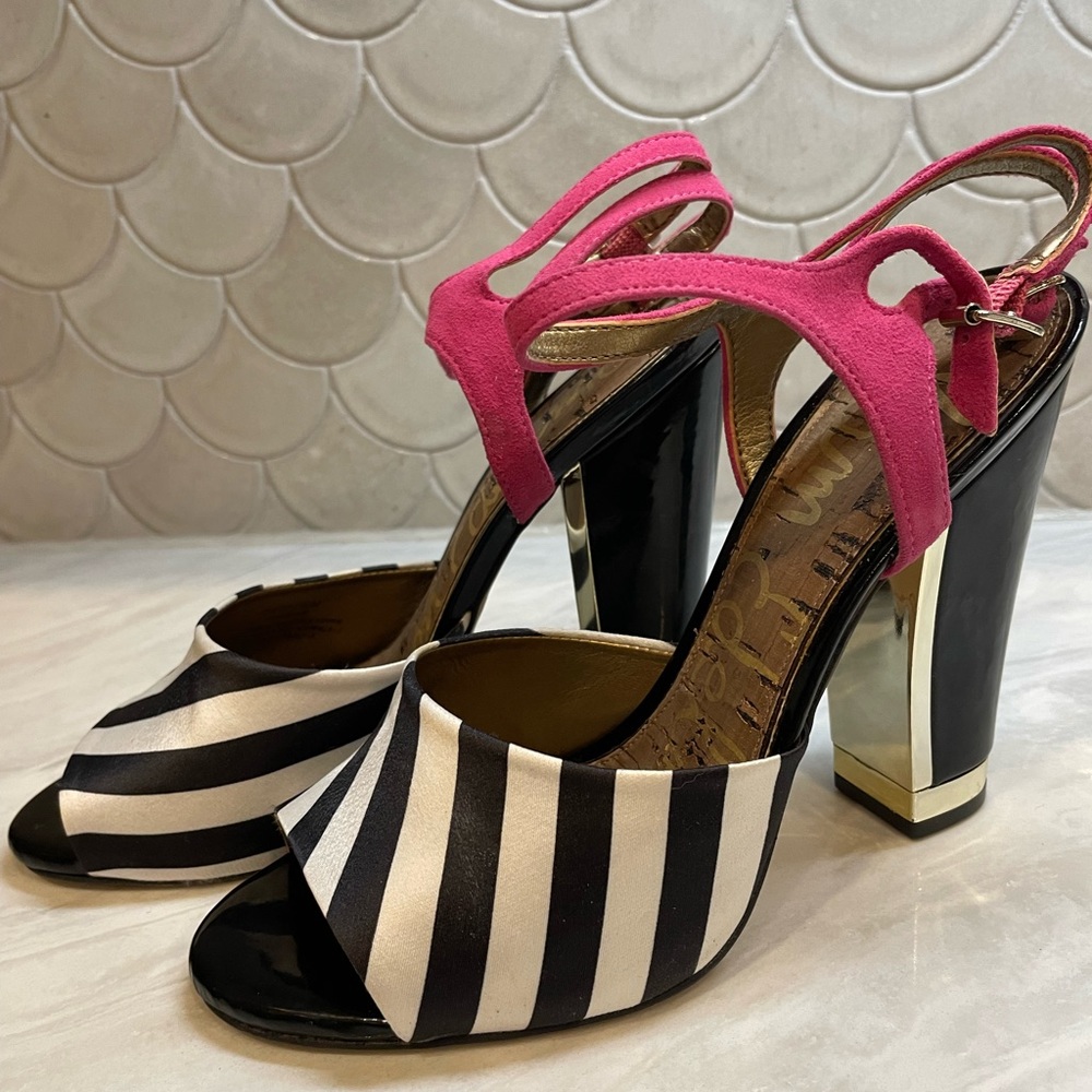 Sam Edelman Odetta Black/White/Pink heels size 7.5